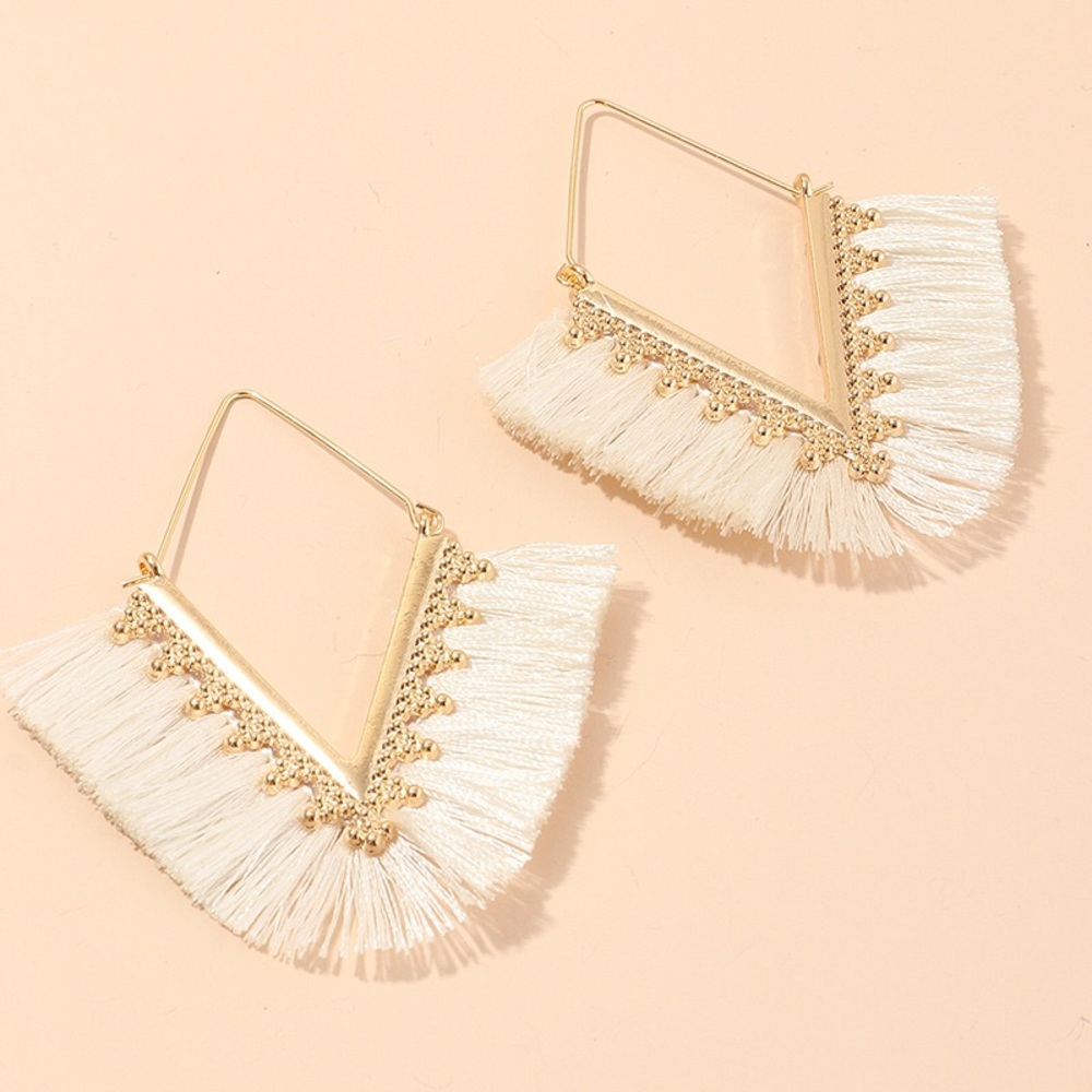 Boho Gold V Shape Dangle Earrings in White